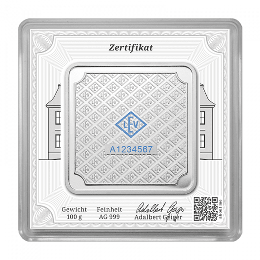 100gram Geiger Silver Bar in Assay