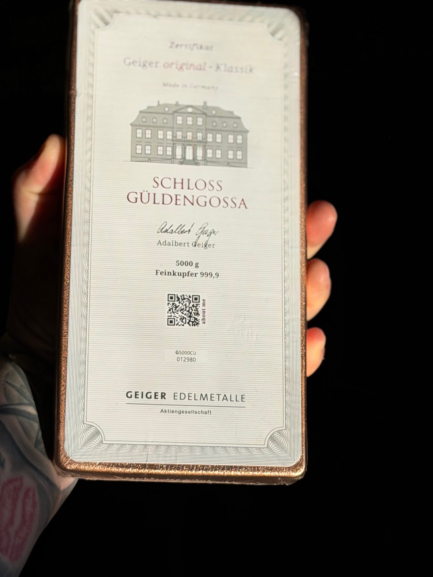 GEIGER EDELMETALLE 5KG 5000G CERTIFIÉ 999,9 COPPER - RARE