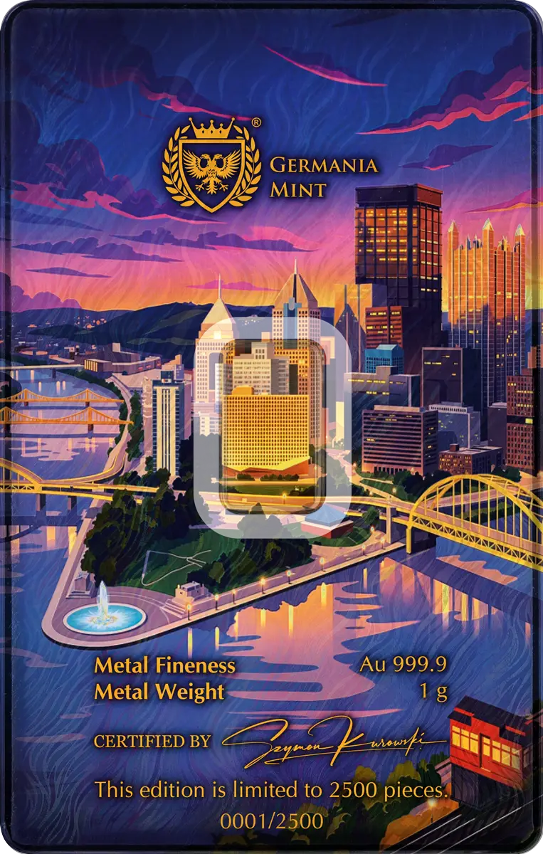 Germania Mint ANA 2026, lingot d’or 1 g en carte — verso