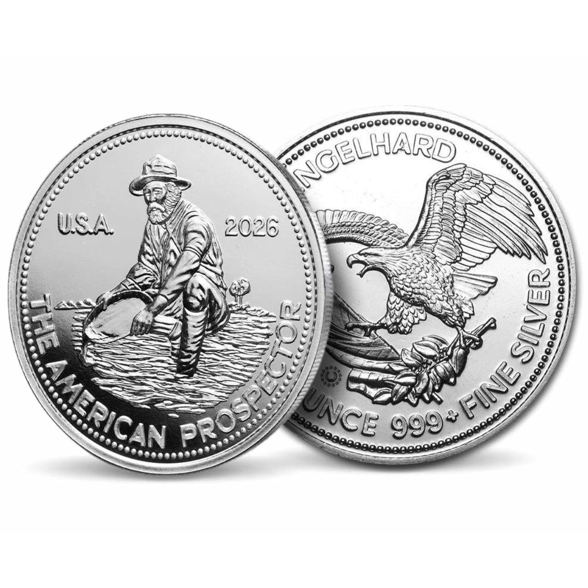 2026 PAMP Suisse Engelhard American Prospector 1/2 oz silver round - both sides