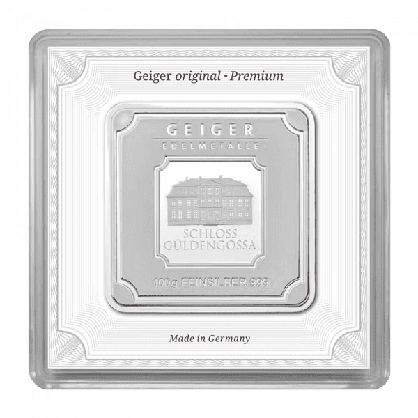 100gram Geiger Silver Bar in Assay