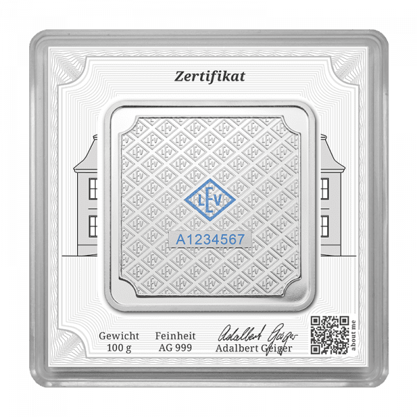 100gram Geiger Silver Bar in Assay