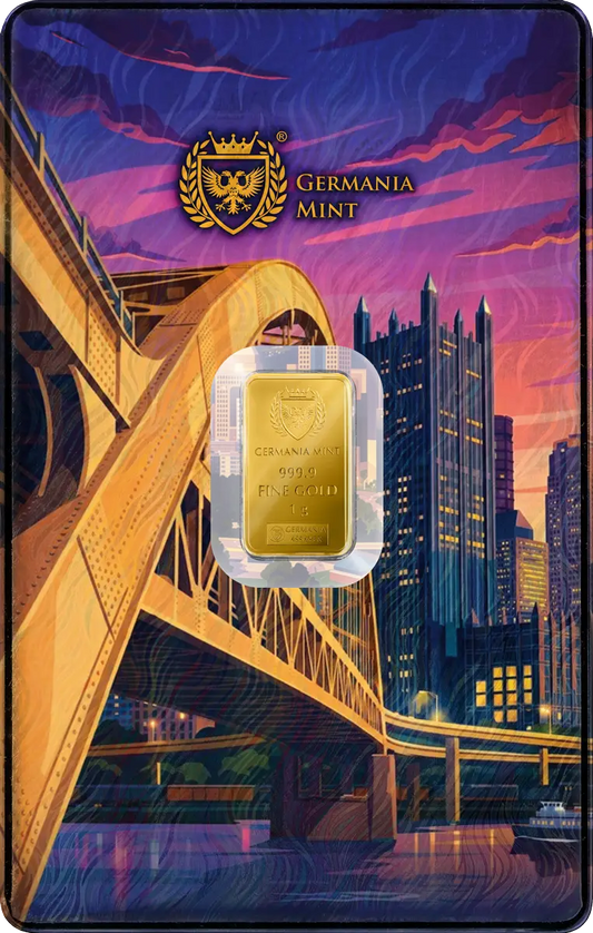 Germania Mint ANA 2026, lingot d’or 1 g en carte — recto
