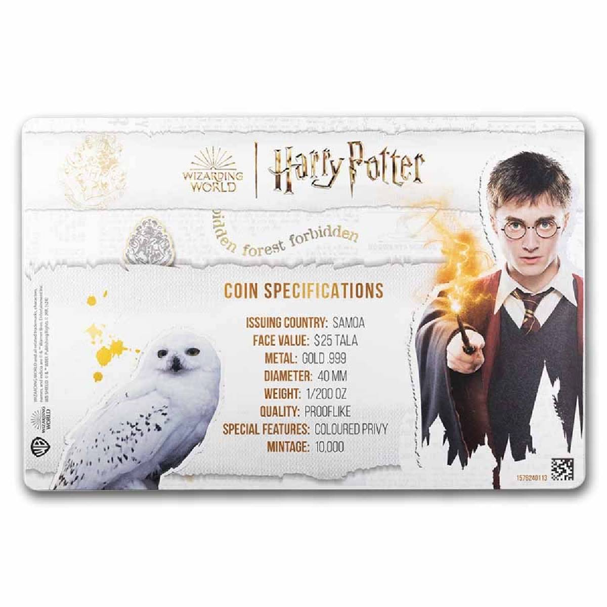 Harry Potter Gryffindor 2024, carte avec pièce d’or 1/200 oz — verso