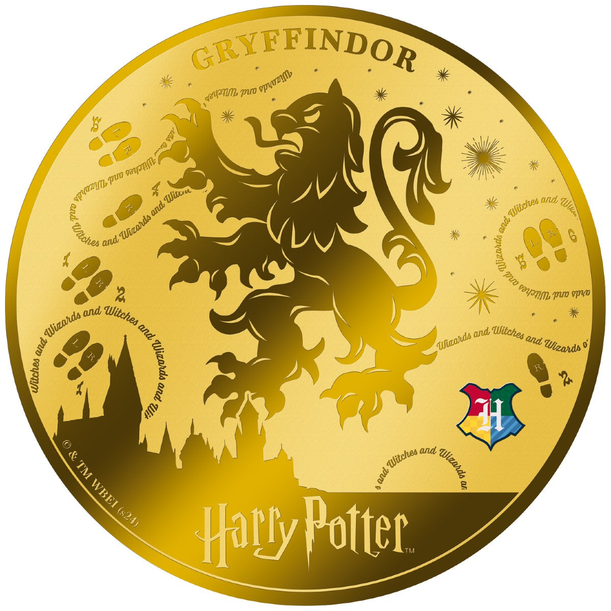 Harry Potter Gryffindor 2024, pièce d’or 1/200 oz — emblème Gryffindor