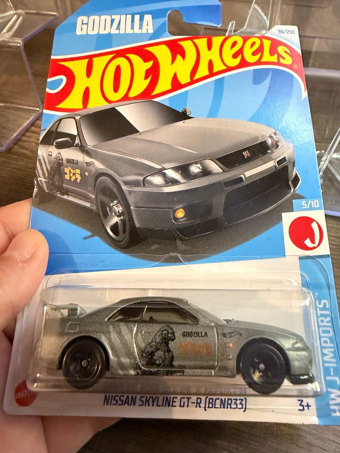 Hot Wheels Godzilla Nissan Skyline GT-R BCNR33, J-Imports card front