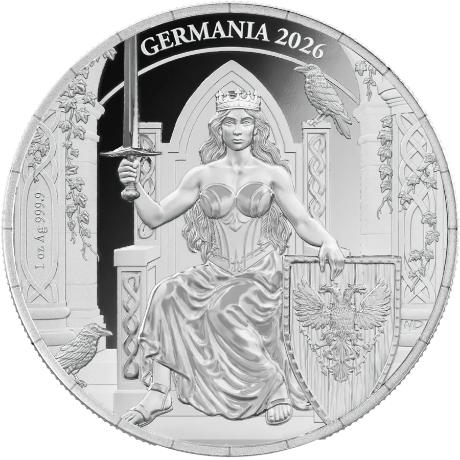 Lady Germania 2026 ANA, pièce d’argent 1 oz — Lady Germania sur le trône