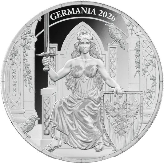 Lady Germania 2026 ANA, pièce d’argent 1 oz — Lady Germania sur le trône