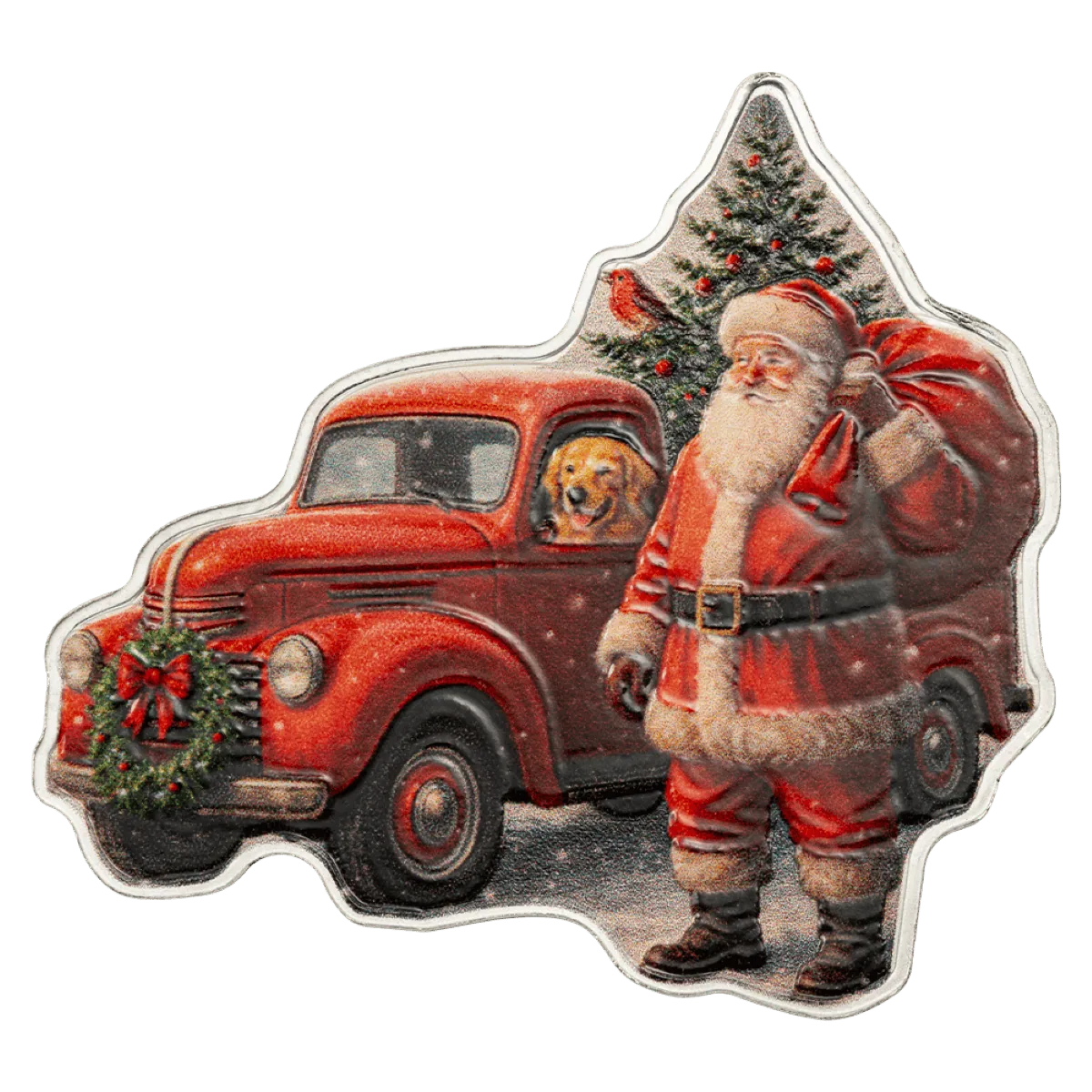 PAMP Santa & Red Truck 2026 1 oz silver coin - coloured front