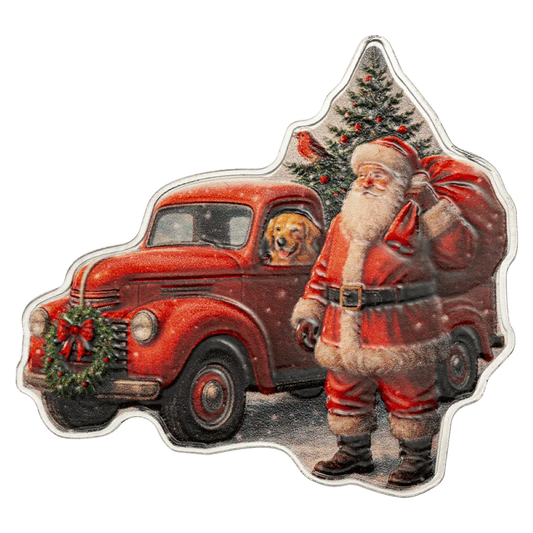 PAMP Santa & Red Truck 2026 1 oz silver coin - coloured front