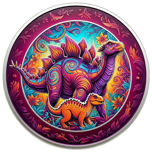 Scottsdale Mint Momma-Saurus 1 oz colorized silver round