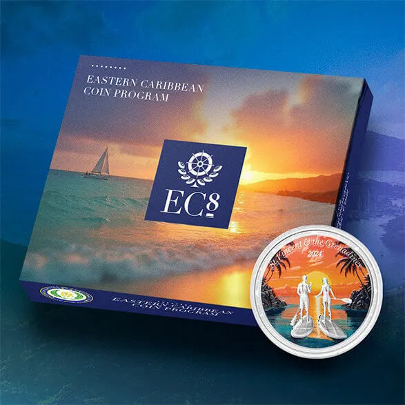 St. Vincent & the Grenadines 2024 Paddleboard Couple, pièce d’argent colorisée 1 oz avec coffret
