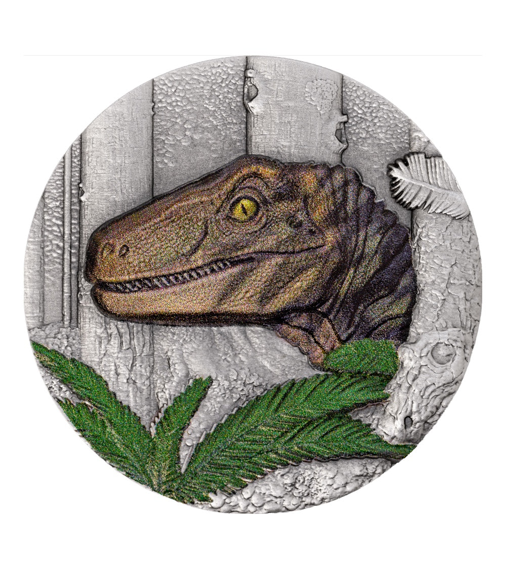 Liberia 2026 Velociraptor 1 oz silver coin — obverse