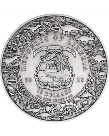 Liberia 2026 Velociraptor 1 oz silver coin — reverse